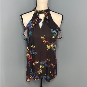Worthington Women’s Black Floral Halter Neck Blouse Top Sz M